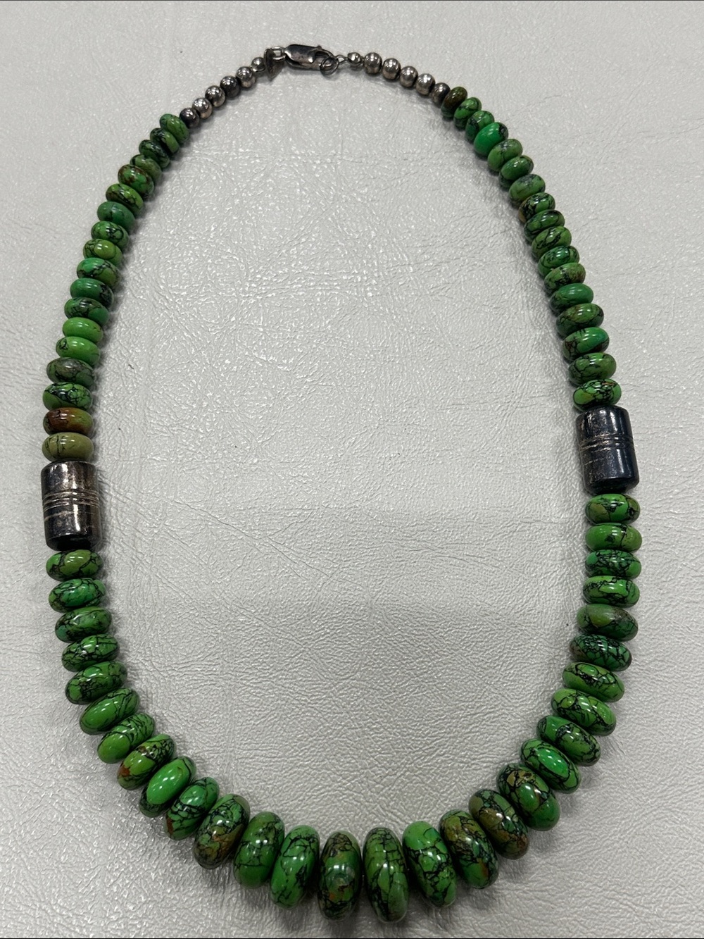 DTR 925 Sterling silver green turquoise bead necklace 19 inch